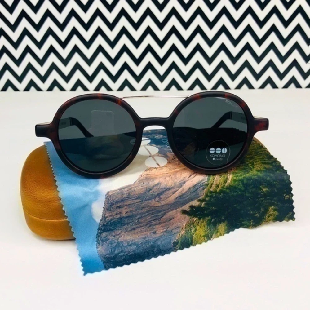 KOMONO Vivien Tortoise Silver Sunglasses NEW round red metal